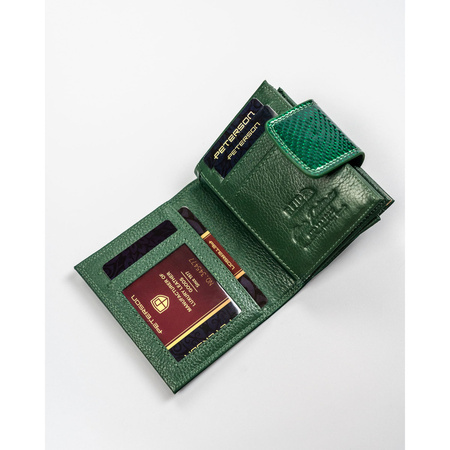 Damen Geldbörse aus grünem Echtleder mit Druckknopf- und Bügelverschluss – Peterson