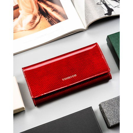 Elegante Damen-Geldbörse aus echtem Leder in Rot, mit Druckknopfverschluss und Rahmen - Peterson