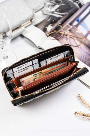 Große Damen-Geldbörse im Federmäppchen-Stil aus Öko-Leder in Schwarz – Rovicky