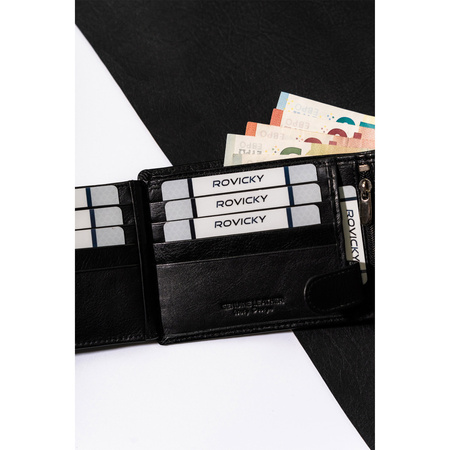 Schwarze Herren Geldbörse aus Leder mit RFID-Schutz – Rovicky