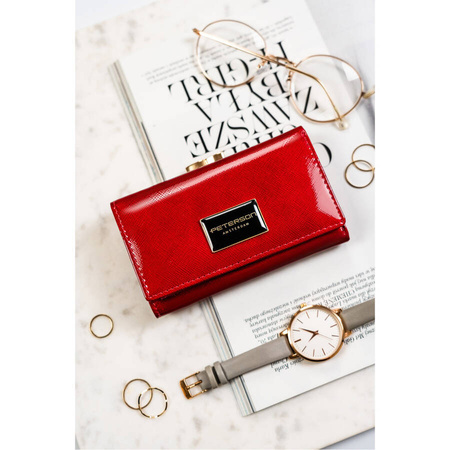 Stilvolle Damen-Geldbörse rot aus lackiertem Saffianleder – Peterson