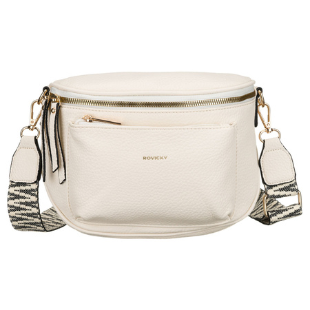 Damen-Umhängetasche aus Öko-Leder in Weiß, an einem verstellbaren Gürtel hängend - Rovicky