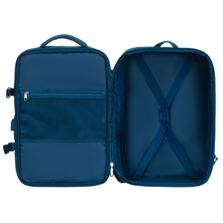 Reise-Rucksack in Blau, ideal für Handgepäck und ausgestattet mit Kompressionsriemen – Peterson