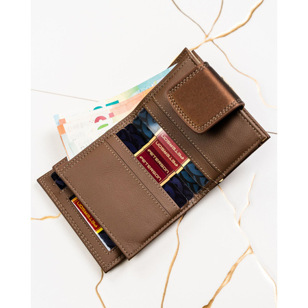 Braune Damen-Geldbörse aus Natur- und Öko-Leder, mit Druckknopf und Bügelverschluss – Peterson