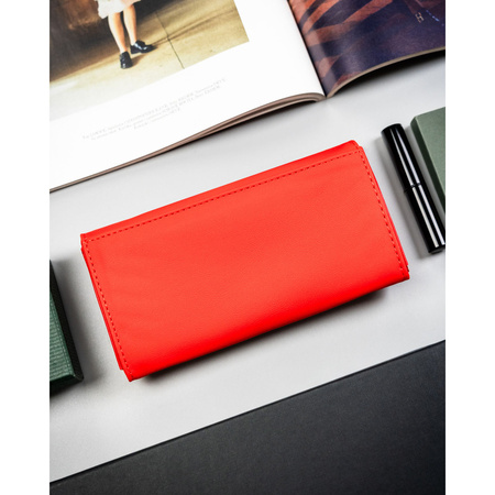 Große Damen-Geldbörse aus Öko-Leder in Rot mit Außenfach, mit Druckknopf verschließbar - 4U Cavaldi