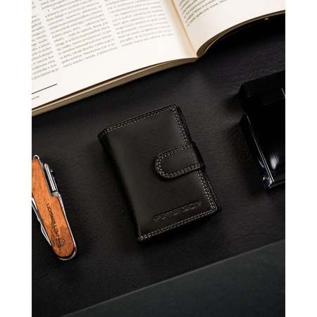 Kleine Herren Geldbörse schwarz aus Leder mit Druckknopf – Peterson