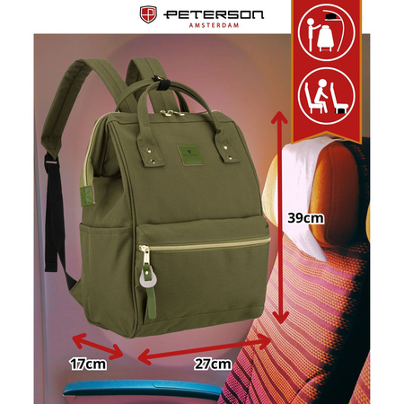 Grüner Damen-Rucksack aus Polyester mit Laptopfach, verstellbaren Schultergurten – Peterson