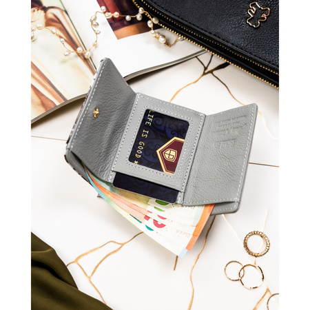 Kleine Damen-Geldbörse aus Naturleder in dominierendem Schwarz – Peterson