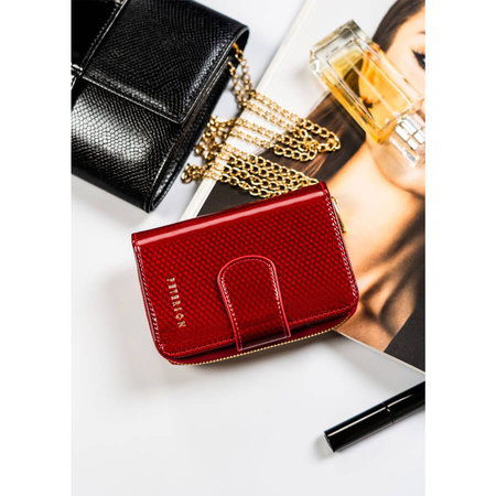 Damen-Geldbörse aus Leder mit Druckknopf in Rot – Peterson