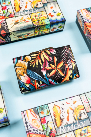 Große Damen Geldbörse mit Druckknopf aus echtem Leder – Rovicky