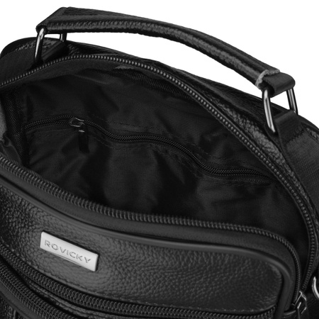 Praktische Herren-Umhängetasche aus Leder in Schwarz - Rovicky