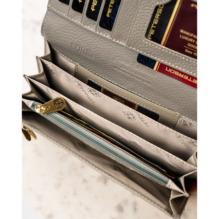 Horizontale Damen Geldbörse aus Echtleder mit buntem Blumenmuster und Druckknopfverschluss – Peterson