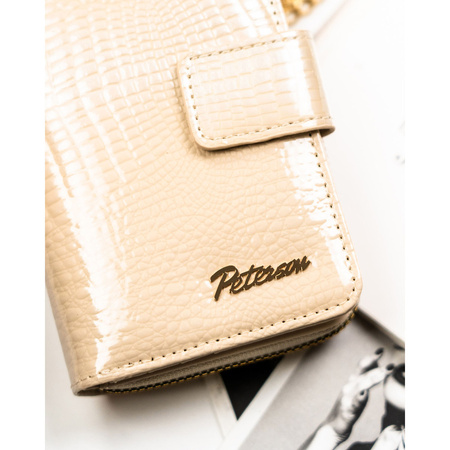 Beige Damen-Geldbörse aus Öko-Leder mit Krokodilhautmuster-Prägung – Peterson