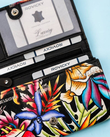 Große Damen Geldbörse aus Leder mit Druckknopf – Rovicky
