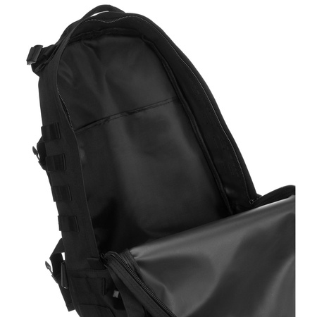 Peterson – Schwarzer Militärrucksack, dreifach unterteilt, an verstellbaren Trägern aufgehängt