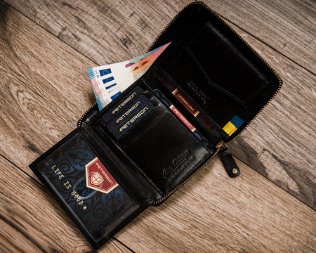 Herren Geldbörse aus Leder mit ukrainischem Wappen und Farben – Peterson