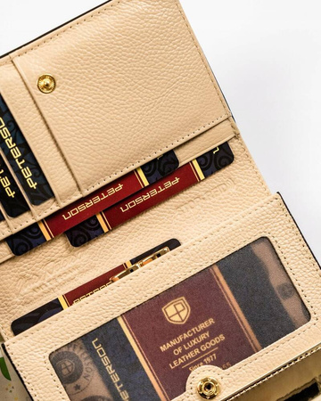 Klassische Damen Geldbörse aus echtem Leder in Schwarz-Gold mit Druckknopf und Bügelverschluss – Peterson