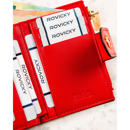 Vertikale Damen-Geldbörse aus Öko-Leder in Rot, mit Druckknopf- und Reißverschlussverschluss – Rovicky