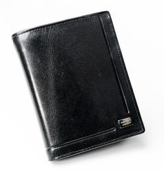 Vertikale Herren Geldbörse aus schwarzem Echtleder ohne Verschluss – Rovicky