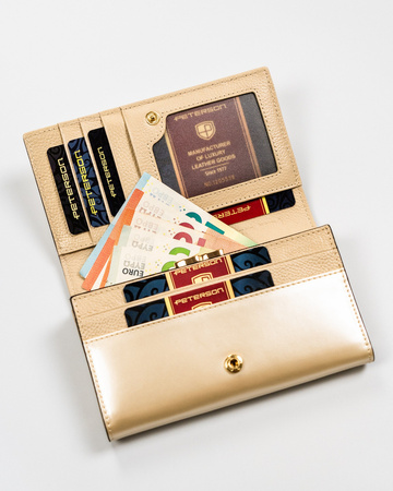 Klassische, elegante Damen Geldbörse in Beige mit Platz für Fahrzeugschein – Peterson