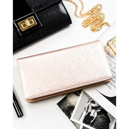 Beige Damen-Geldbörse aus Öko-Leder mit Druckknopf- und Reißverschluss – Peterson