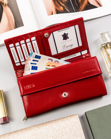 Damen Geldbörse aus Leder, waagerecht, mit Druckknopf – Rovicky