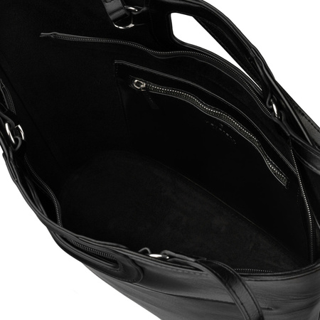 Große, schwarze Damen Shopper aus Öko-Leder, mit Reißverschluss – Peterson