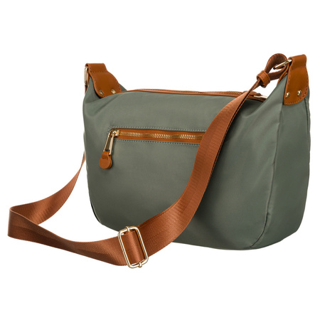 Damen Umhängetasche aus Nylon in Grün-Braun mit Außentasche – Peterson