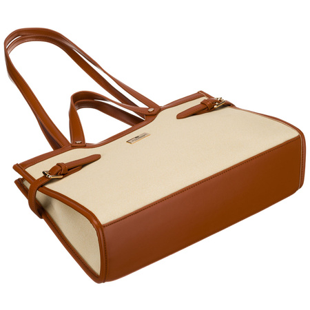 Klassische, große Damenhandtasche in Braun und Ecru – Peterson