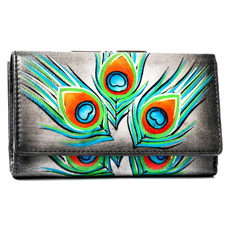 Große Damen Geldbörse mit Druckknopf aus echtem Leder – Rovicky