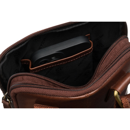 Herren-Schultertasche aus Leder in Braun mit einem Schlüsselmäppchen-Set – Peterson