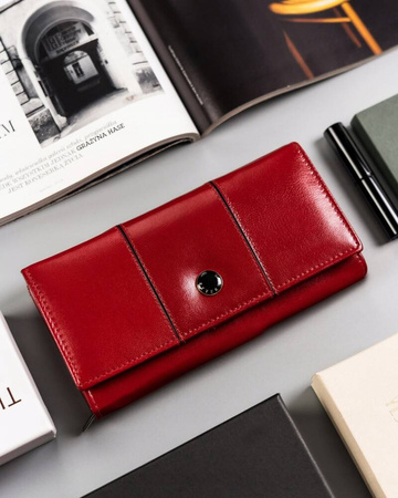 Große Damen Geldbörse aus Echtleder mit Druckknopfverschluss – Peterson