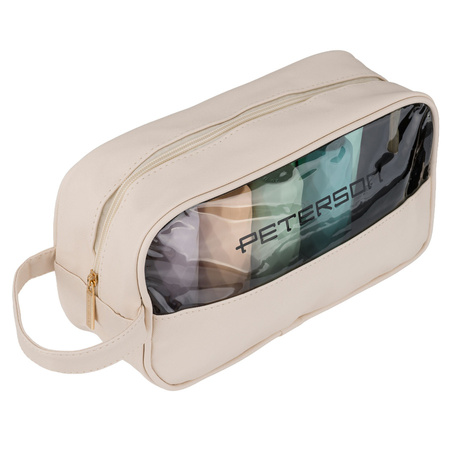 Kosmetiktasche aus Synthetikstoff in Beige mit transparentem Panel – Peterson
