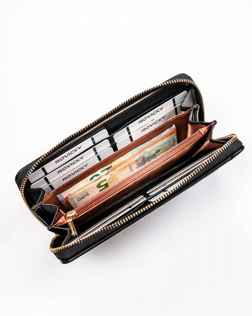 Große Damen-Geldbörse im Federmäppchen-Stil aus Öko-Leder in Schwarz – Rovicky