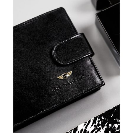 Große, horizontale Herren-Geldbörse aus echtem Leder in Schwarz – Peterson