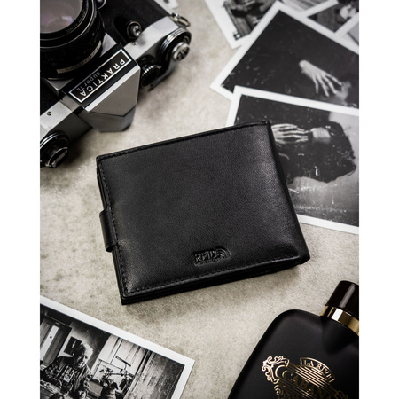 Große Herren-Geldbörse aus Leder in Schwarz mit Druckknopfverschluss – Peterson