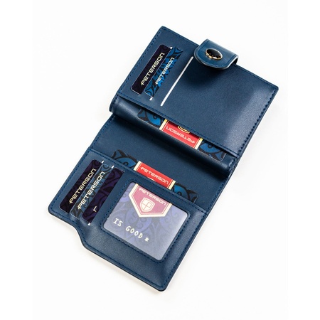 Dunkelblaue Damen-Geldbörse aus ökologischem Leder mit RFID-System – Peterson