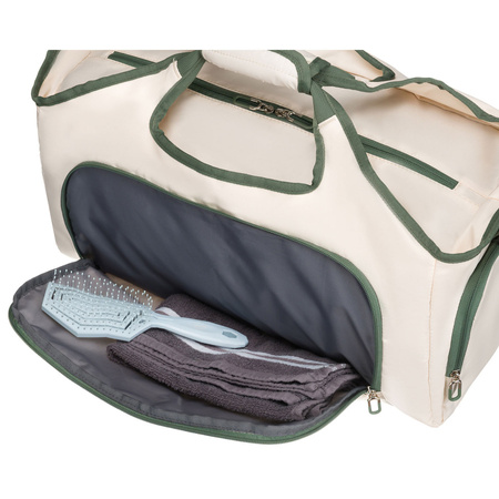 Wochenend-Reisetasche in Ecru und Grün, ausgestattet mit einem Koffergriff – Peterson