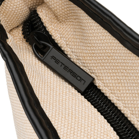 Beige-schwarze Kosmetiktasche aus synthetischem Gewebe, ausgestattet mit Griffen, mit Reißverschluss zu schließen - Peterson