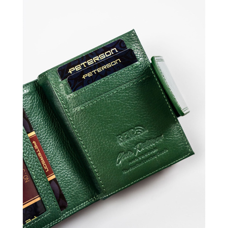 Damen Geldbörse aus grünem Echtleder mit Druckknopf- und Bügelverschluss – Peterson