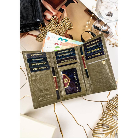 Damen Geldbörse aus Leder mit Fächern in Grau – Peterson