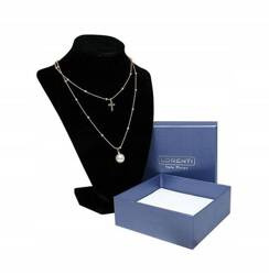 Lange, vergoldete Damen Halskette mit Kreuz und Perle – Lorenti