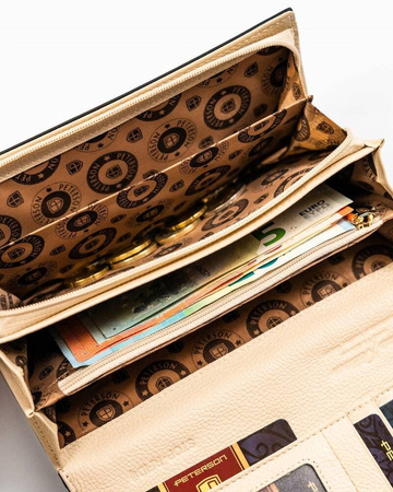 Große Damen Geldbörse in Schwarz-Gold aus echtem Leder mit Druckknopf – Peterson