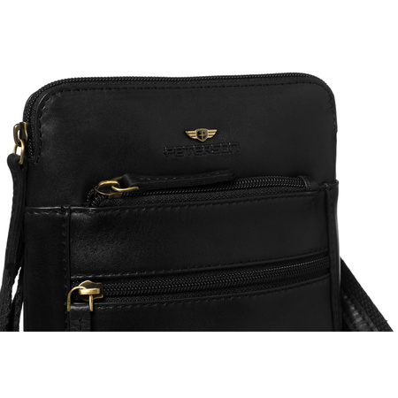 Elegante Herren-Umhängetasche aus Naturleder in Schwarz mit Reißverschluss und Etui-Set – Peterson