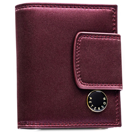 Damen-Geldbörse aus Natur- und Öko-Leder in violetter Farbe, mit Druckknopf und Bügelverschluss - Peterson