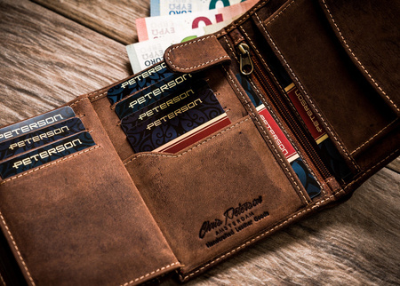 Herren Geldbörse Hochformat, Schwarz, Echtleder – Peterson