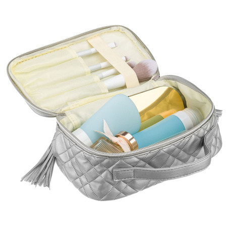 Peterson – Ein-Kammer-Kulturtasche aus synthetischem Gewebe, silberfarben, mit Reißverschluss