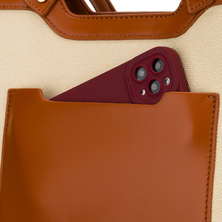 Klassische, große Damenhandtasche in Braun und Ecru – Peterson