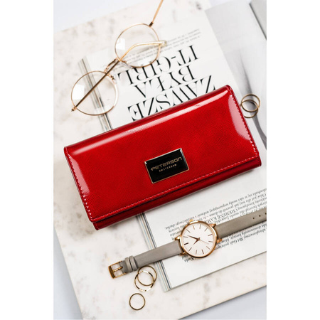 Damen-Geldbörse aus Leder im Saffiano-Stil in Rot – Peterson