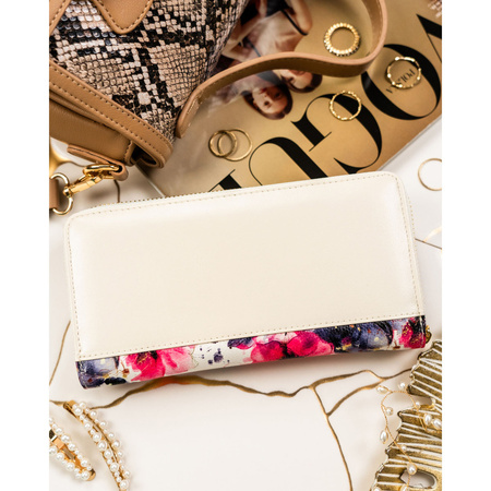 Damen-Geldbörse-Federmäppchen mit Blumen aus Natur- und Öko-Leder – Peterson